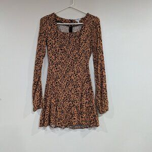 BNWT Love Fire Long Sleeve Leopard Print Dress Tan Black Size XS